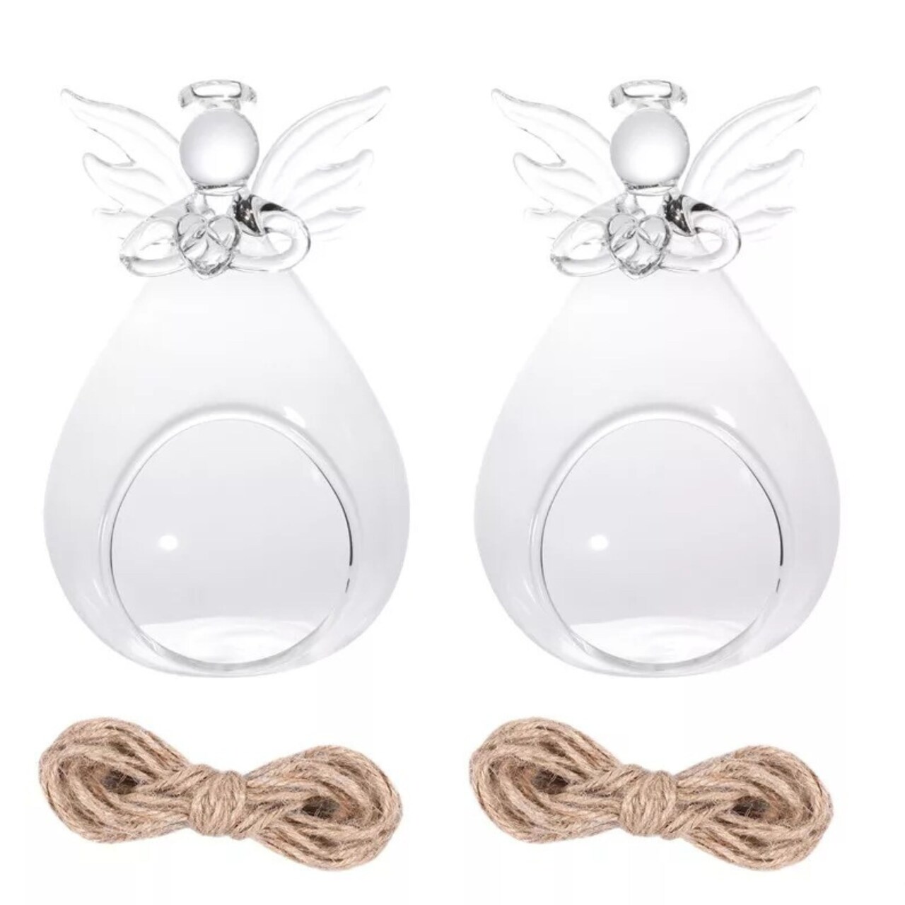 2x Hanging Angel Glass Orbs Terrarium Holder Succulent Plants Tealight Vase Ball